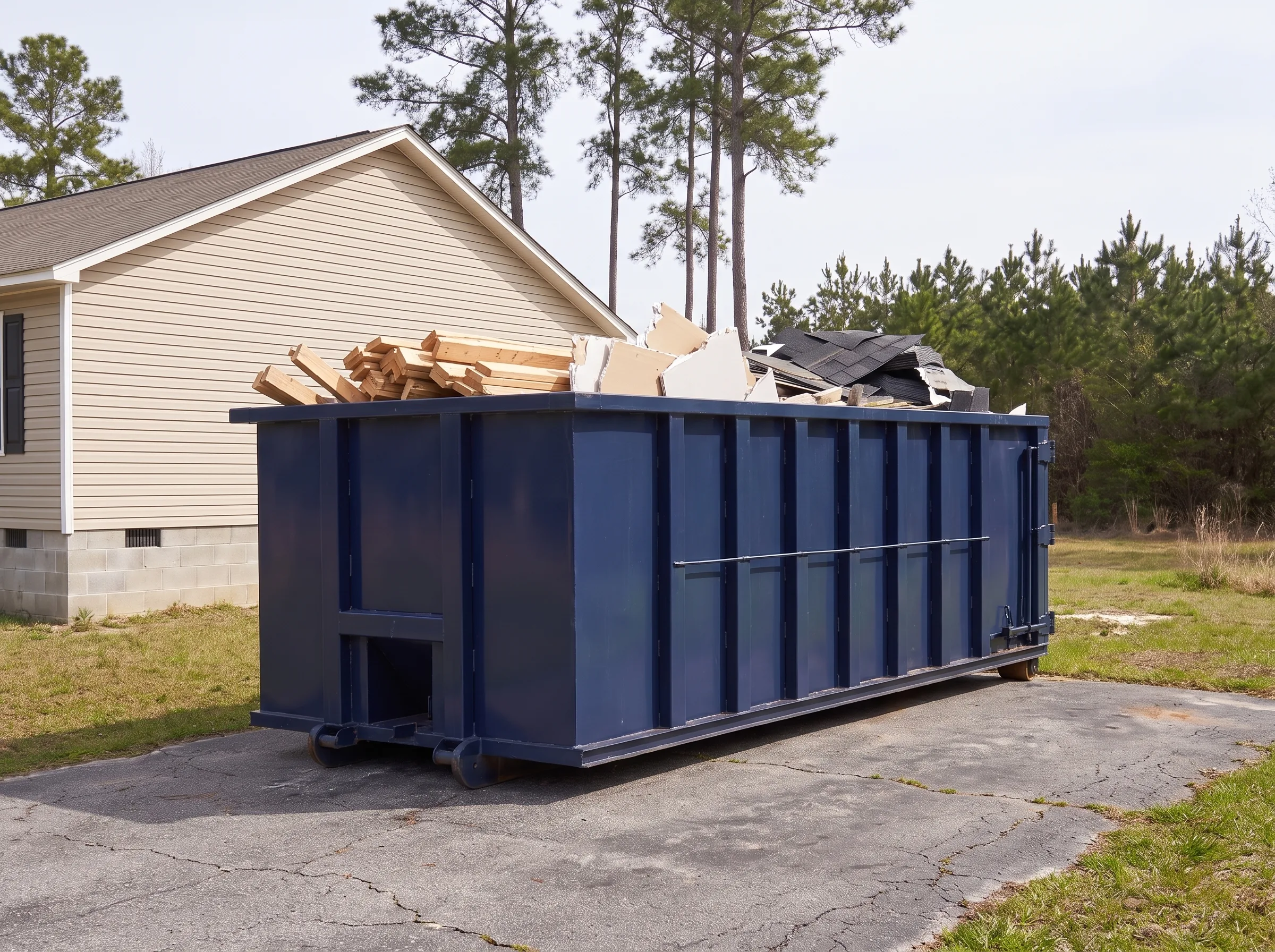 Roll-off dumpster being loaded in Williamsburg County, SC